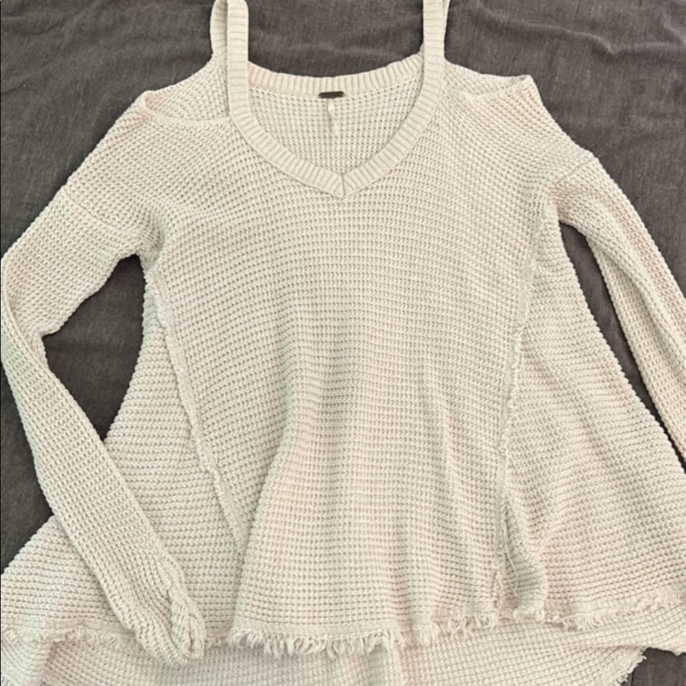 Free People Moonshine Cold Shoulder V Neck Boho Sweater